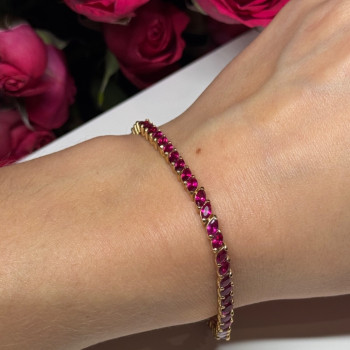 925 Sterling Silver Gold Plated Ruby Bracelet Length 7.5