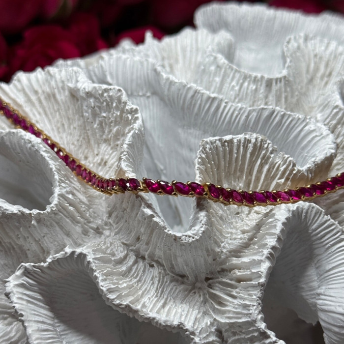 925 Sterling Silver Gold Plated Ruby Bracelet Length 7.5