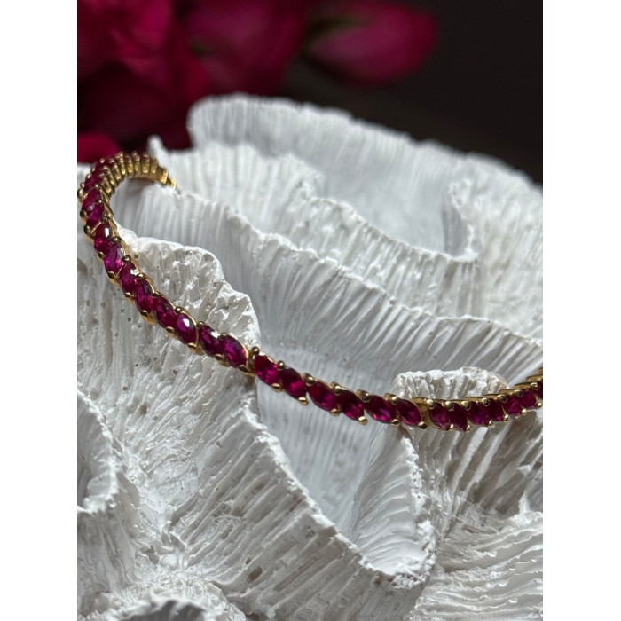 925 Sterling Silver Gold Plated Ruby Bracelet Length 7.5