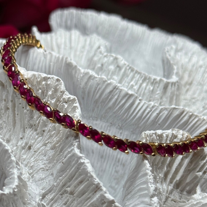925 Sterling Silver Gold Plated Ruby Bracelet Length 7.5