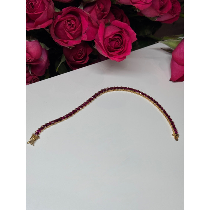 925 Sterling Silver Gold Plated Ruby Bracelet Length 7.5