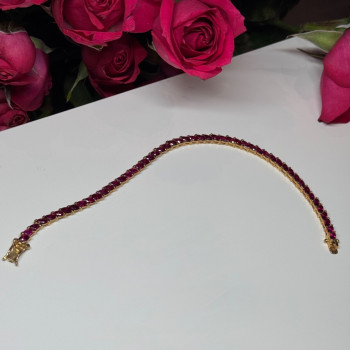 925 Sterling Silver Gold Plated Ruby Bracelet Length 7.5