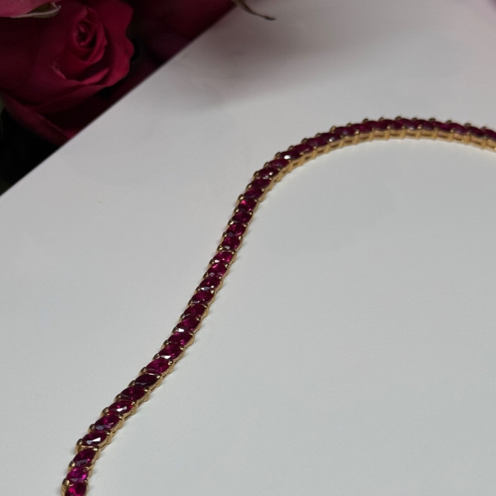925 Sterling Silver Gold Plated Ruby Bracelet Length 7.5