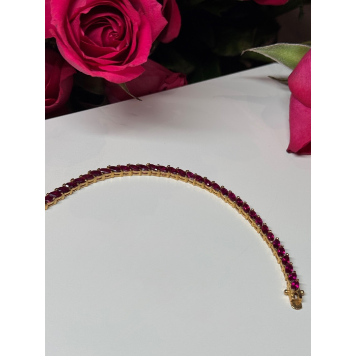 925 Sterling Silver Gold Plated Ruby Bracelet Length 7.5