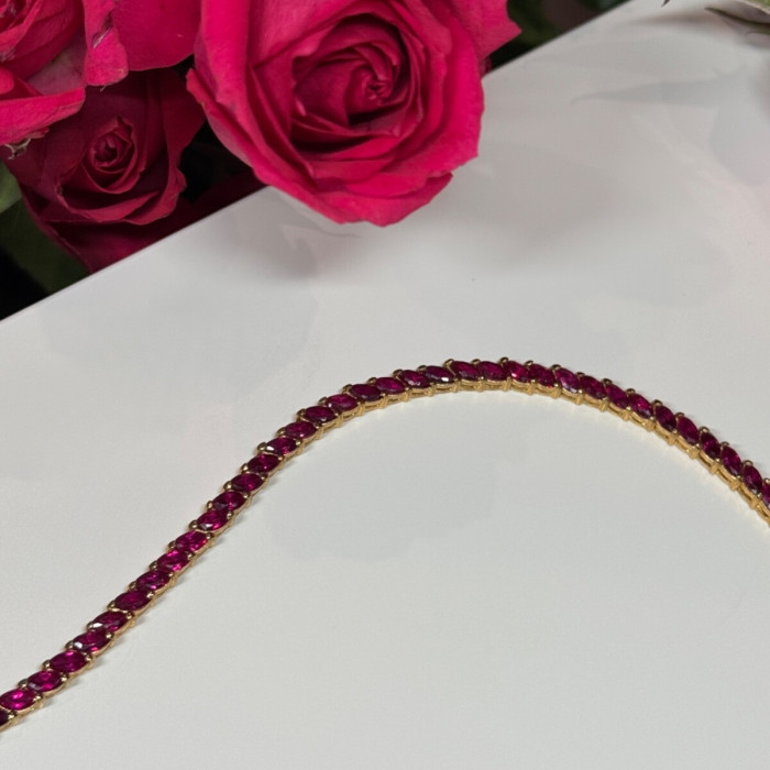 925 Sterling Silver Gold Plated Ruby Bracelet Length 7.5