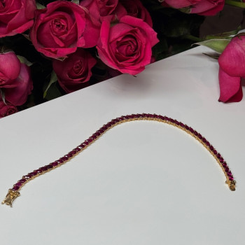925 Sterling Silver Gold Plated Ruby Bracelet Length 7.5