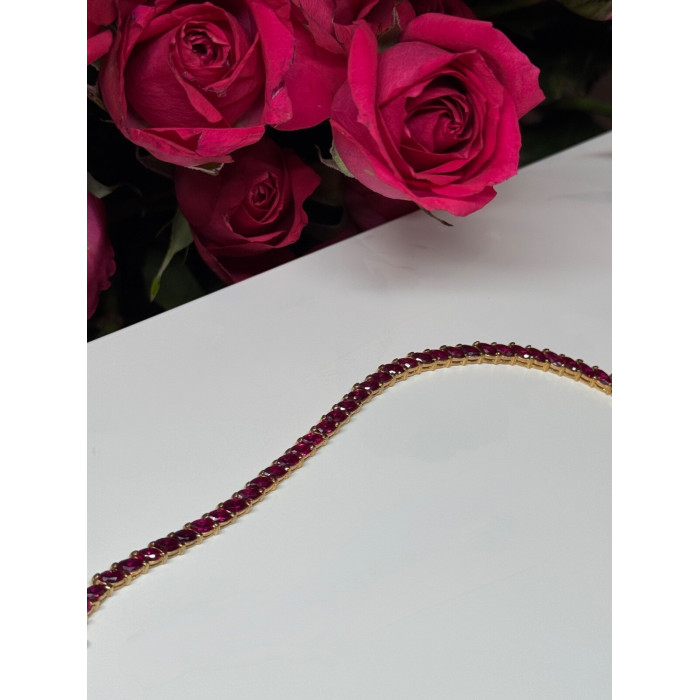 925 Sterling Silver Gold Plated Ruby Bracelet Length 7.5
