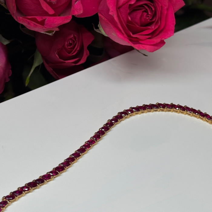 925 Sterling Silver Gold Plated Ruby Bracelet Length 7.5