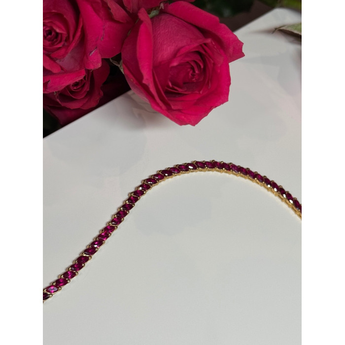 925 Sterling Silver Gold Plated Ruby Bracelet Length 7.5