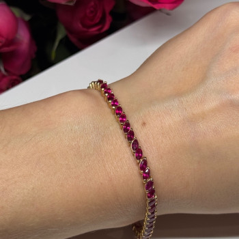 925 Sterling Silver Gold Plated Ruby Bracelet Length 7.5