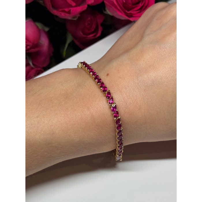 925 Sterling Silver Gold Plated Ruby Bracelet Length 7.5