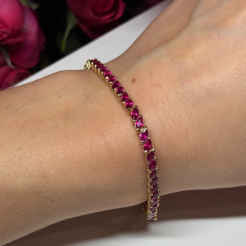 925 Sterling Silver Gold Plated Ruby Bracelet Length 7.5
