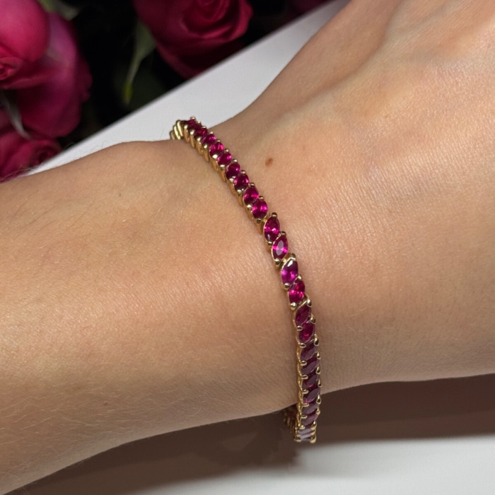 925 Sterling Silver Gold Plated Ruby Bracelet Length 7.5