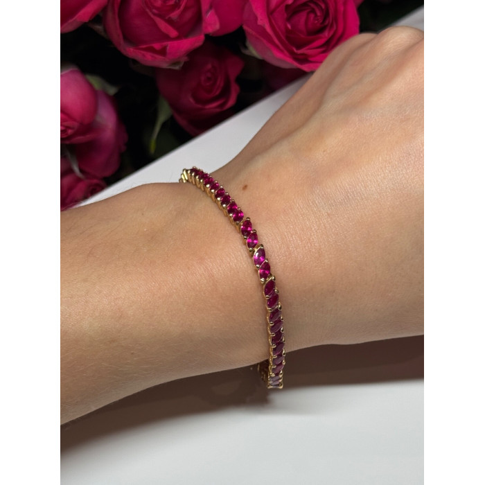 925 Sterling Silver Gold Plated Ruby Bracelet Length 7.5