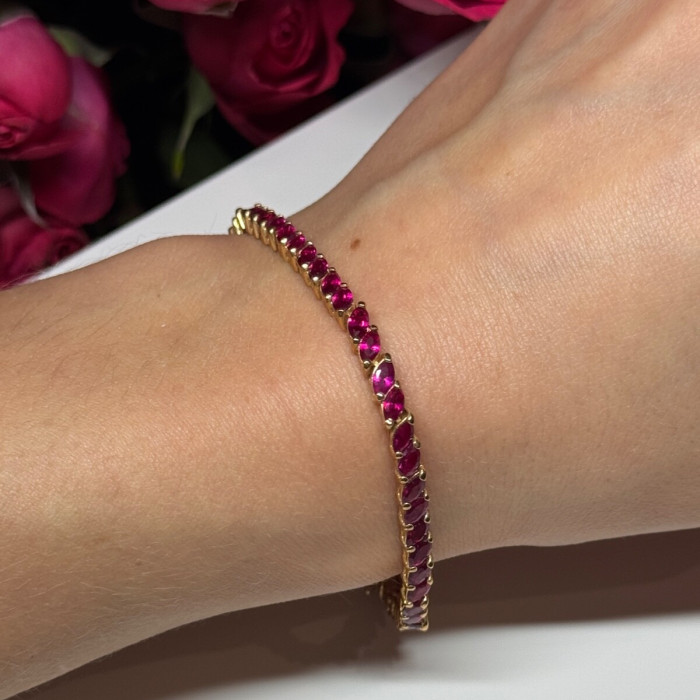 925 Sterling Silver Gold Plated Ruby Bracelet Length 7.5
