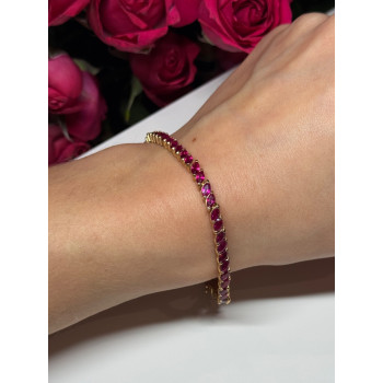 925 Sterling Silver Gold Plated Ruby Bracelet Length 7.5