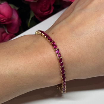 925 Sterling Silver Gold Plated Ruby Bracelet Length 7.5
