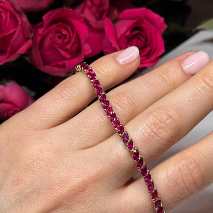 925 Sterling Silver Gold Plated Ruby Bracelet Length 7.5