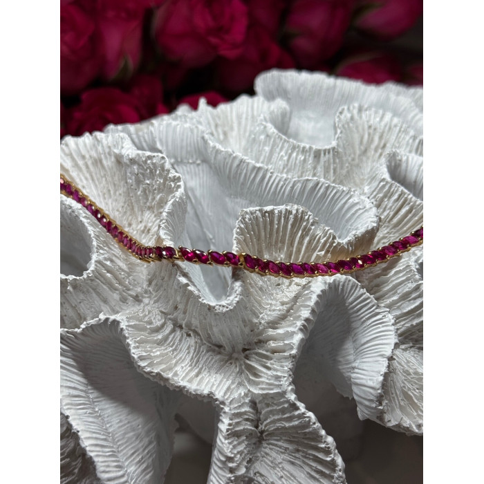 925 Sterling Silver Gold Plated Ruby Bracelet Length 7.5