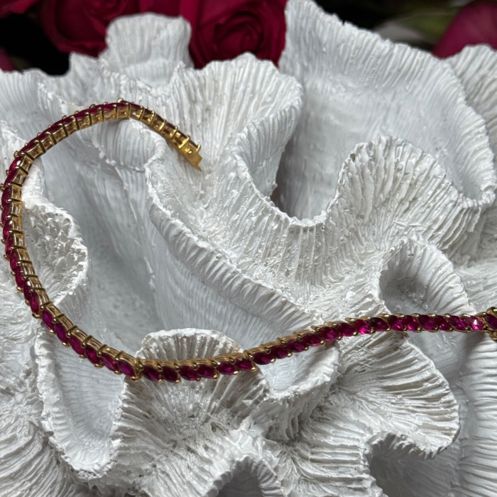 925 Sterling Silver Gold Plated Ruby Bracelet Length 7.5