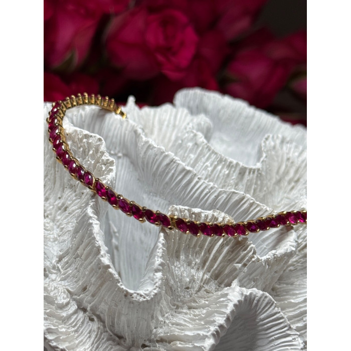 925 Sterling Silver Gold Plated Ruby Bracelet Length 7.5