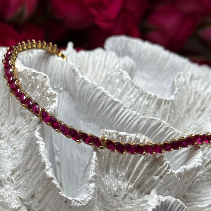 925 Sterling Silver Gold Plated Ruby Bracelet Length 7.5