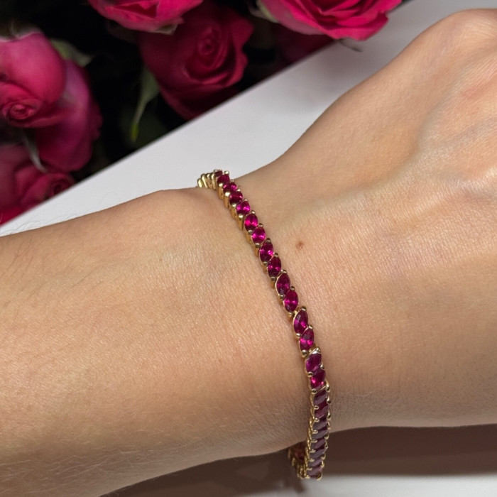 925 Sterling Silver Gold Plated Ruby Bracelet Length 7.5