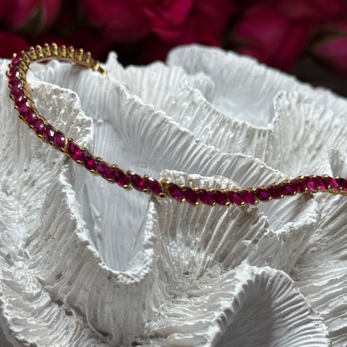 925 Sterling Silver Gold Plated Ruby Bracelet Length 7.5