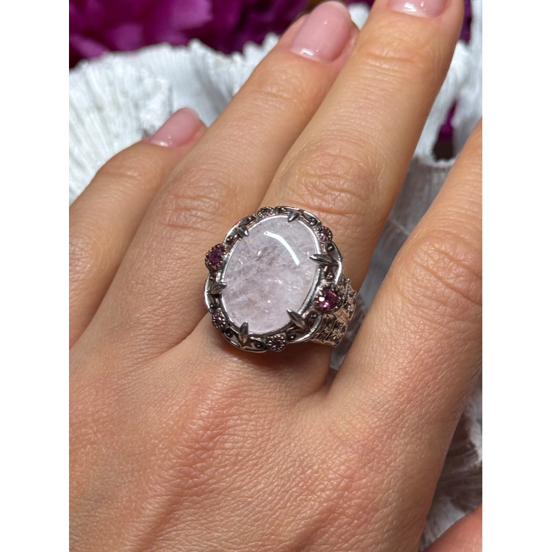 925 Sterling Silver Morganite & Pink Spinel Ring Size 7