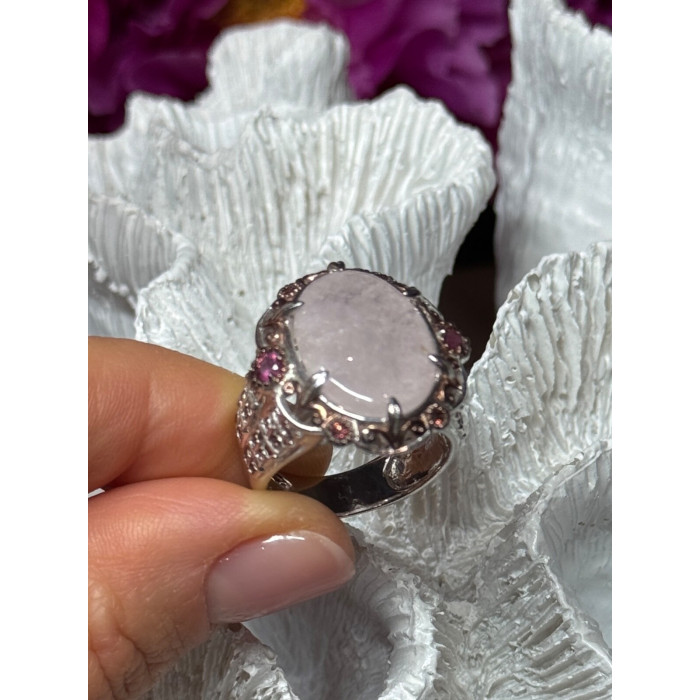 925 Sterling Silver Morganite & Pink Spinel Ring Size 7