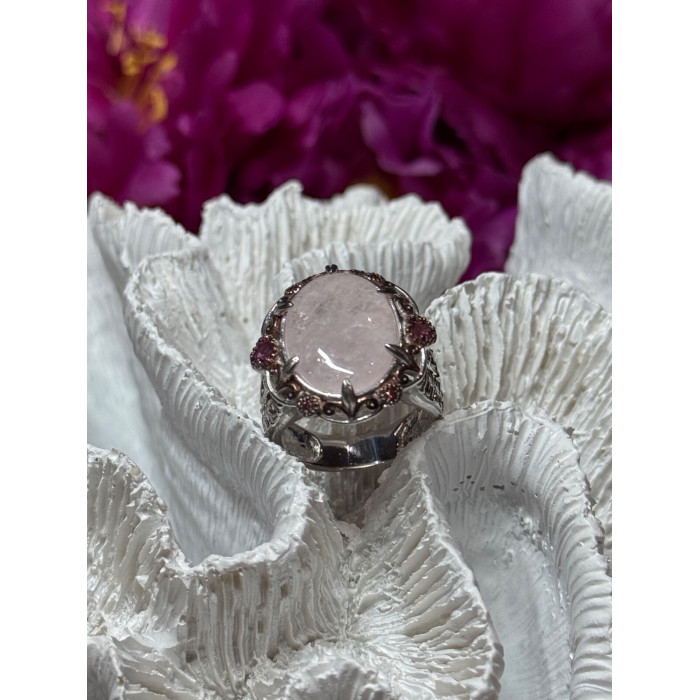925 Sterling Silver Morganite & Pink Spinel Ring Size 7