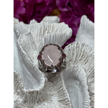 925 Sterling Silver Morganite & Pink Spinel Ring Size 7