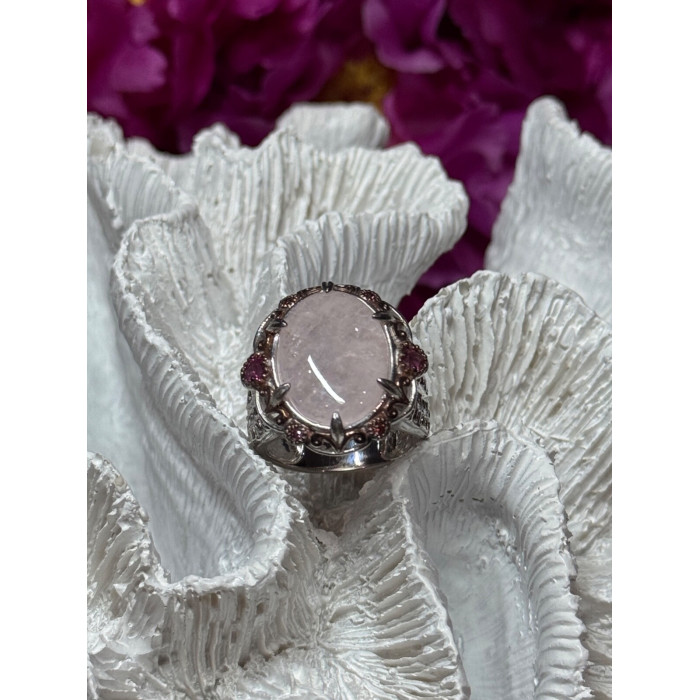 925 Sterling Silver Morganite & Pink Spinel Ring Size 7