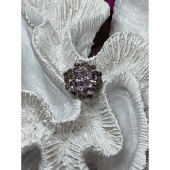 925 Sterling Silver Amethyst & Marcasite Ring Size 5