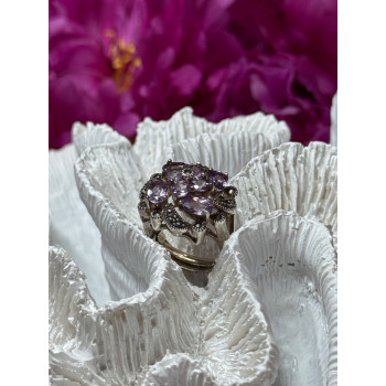925 Sterling Silver Amethyst & Marcasite Ring Size 5