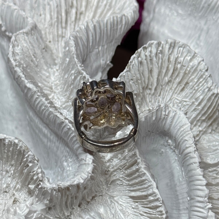 925 Sterling Silver Amethyst & Marcasite Ring Size 5