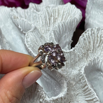 925 Sterling Silver Amethyst & Marcasite Ring Size 5