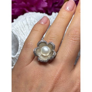 925 STERLING SILVER PEARL & WHITE SAPPHIRE 