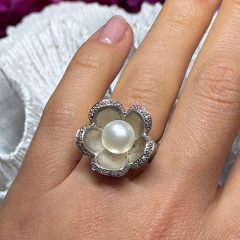 925 Sterling Silver Pearl & White Sapphire 