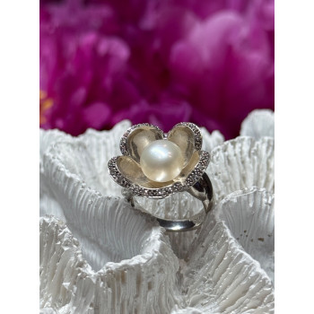 925 STERLING SILVER PEARL & WHITE SAPPHIRE 