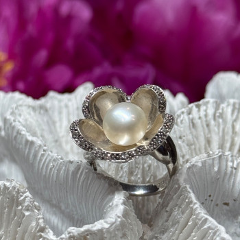925 Sterling Silver Pearl & White Sapphire 