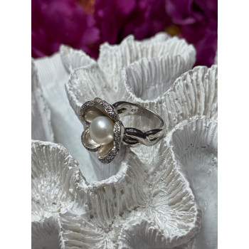 925 STERLING SILVER PEARL & WHITE SAPPHIRE 