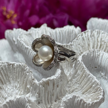 925 Sterling Silver Pearl & White Sapphire 
