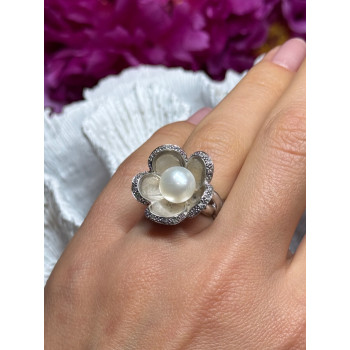925 STERLING SILVER PEARL & WHITE SAPPHIRE 