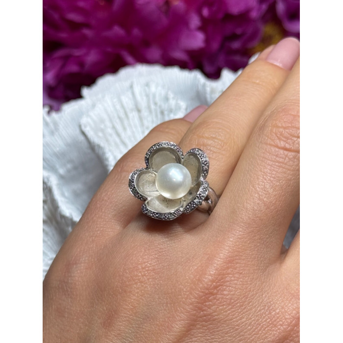 925 STERLING SILVER PEARL & WHITE SAPPHIRE 