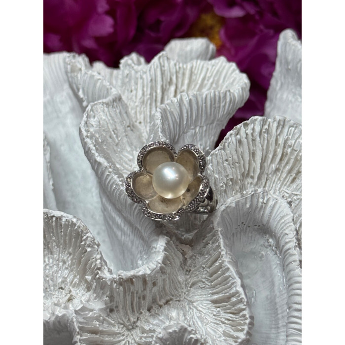 925 STERLING SILVER PEARL & WHITE SAPPHIRE 