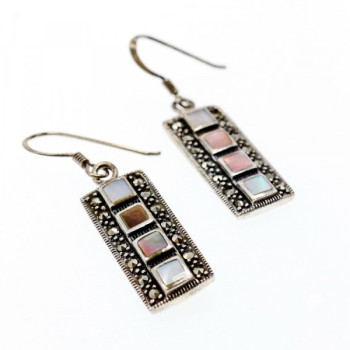925 Sterling Silver Mother OF Pearl & Marcasites Earrings