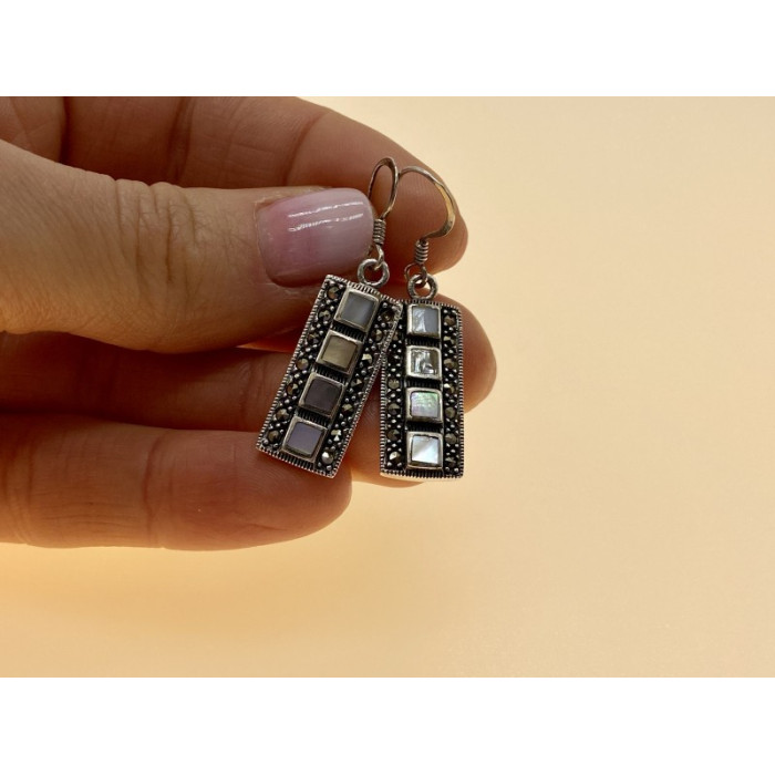 925 STERLING SILVER MOTHER OF PEARL & MARCASITES EARRINGS