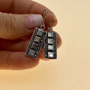 925 Sterling Silver Mother OF Pearl & Marcasites Earrings