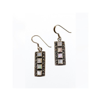 925 STERLING SILVER MOTHER OF PEARL & MARCASITES EARRINGS